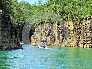 Aerial view of famous Canyons of Capitolio`s lagoon.