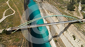 Aerial view of famous Corinth Canal of Isthmus, Peloponnese.