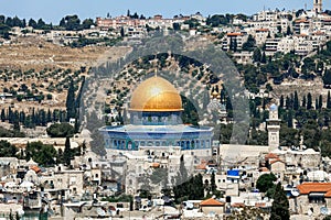 Aerial view of the famous Dome of the Rock mosque in Old City of Jerusalem