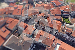 Aerial view of famous historical center in Portugal. hoto made from above by drone