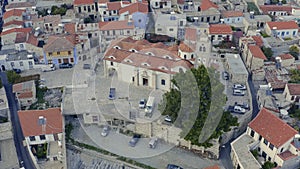 Aerial view of famous landmark tourist destination valley Pano Lefkara village in Troodos mountains, Larnaca, Cyprus