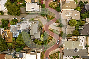 Aerial view of the famous Lombard Street, San Francisco, California