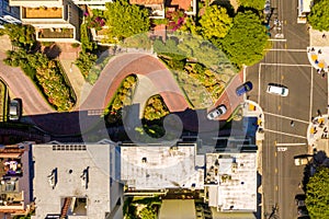 Aerial view of the famous Lombard Street, San Francisco, California, USA photo