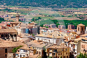 Aerial view of famous old Hanging Houses of Cuenca, Spain