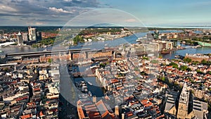 Aerial view of famous places Amsterdam, Netherlands.