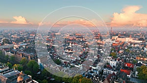 Aerial view of famous places Amsterdam, Netherlands.