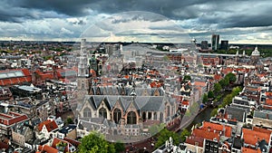 Aerial view of famous places Amsterdam, Netherlands.