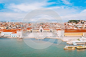 Aerial view of the famous Praca do Comercio (Commerce Square) in Lisbon, Portugal