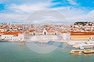 Aerial view of the famous Praca do Comercio (Commerce Square) in Lisbon, Portugal photo