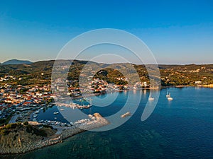 Aerial view of the famous seaside village Foinikounta situated in the southwestern tip of the Peloponnese peninsula about an hour