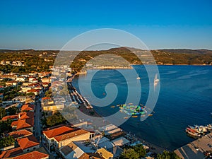 Aerial view of the famous seaside village Foinikounta situated in the southwestern tip of the Peloponnese peninsula about an hour