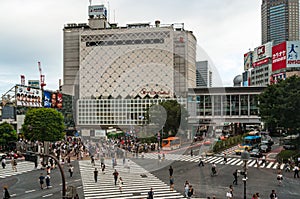 Aerial view on famous Shibuya crossing in Tokyo