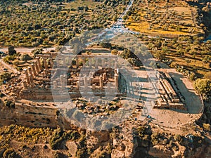 Aerial view of the famous Temple of Concordia in the Valley of Temples near Agrigento, Sicily