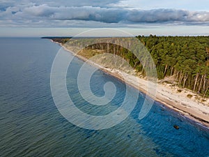 Aerial view of famous tourist attraction spot near Klaipeda, Lithuania The Dutchman`s Cap - Calm autumn scenery in europe