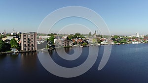 Aerial view of famous windmills in Zaanse Schans, Amsterdam Netherlands.