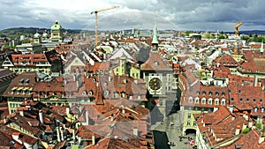 Aerial view of famous Zytglogge or Clock Tower in Old City of Bern, Switzerland