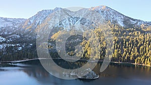 Aerial view of Fannette Island in Lake Taheo