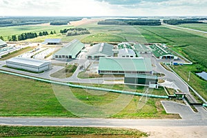 Aerial view of farm buildings. drone point view