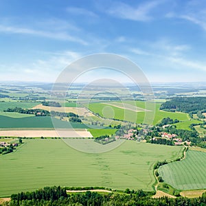 Aerial view of farm fields in czech republic