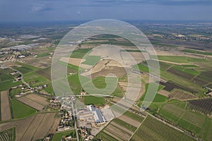 Aerial View of Farm Land and City in Pianura Padana