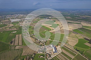 Aerial View of Farm Land and City in Pianura Padana