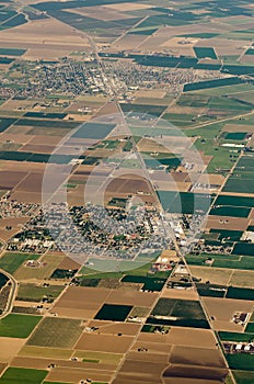 Aerial view of farm land crop fields in usa