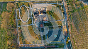 Aerial view of a farm making wine in the area of Lanhoso, Portugal