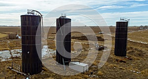 Aerial view of farm silos