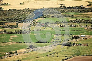 An aerial view of a farm vista in  Idaho.