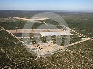 Aerial view of farmed field near la paz airport before landing in Baja California Sur, Mexico