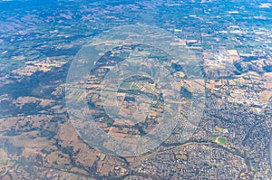 Aerial view on farmland with fields