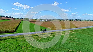 Aerial View of Farms, Silos, and Farmlands That Soon will be Harvested With an Amish Horse and Buggy