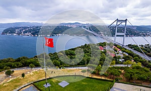 Aerial view of Fatih Sultan Mehmet Bridge in Istanbul, Turkey.