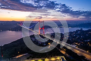 Aerial view of Fatih Sultan Mehmet Bridge in Istanbul, Turkey.