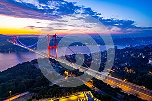 Aerial view of Fatih Sultan Mehmet Bridge in Istanbul, Turkey.