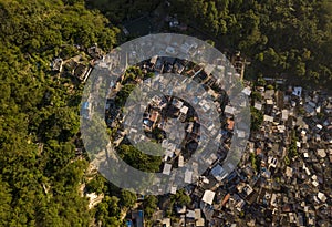 Aerial view of Favela Santa Marta in Rio de Janeiro