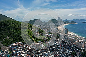 Aerial view of favelas on the hills of Rio de Janeiro Brazil