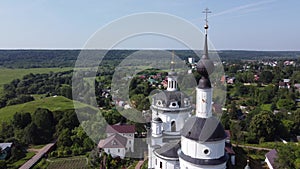 Aerial view of the female Chernoostrovsky monastery, Maloyaroslavets, Russia - June 2021