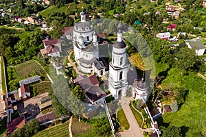 Aerial view of the female Orthodox Chernoostrovsky monastery in Maloyaroslavets, Russia