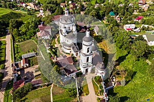 Aerial view of the female Orthodox Chernoostrovsky monastery in Maloyaroslavets, Russia