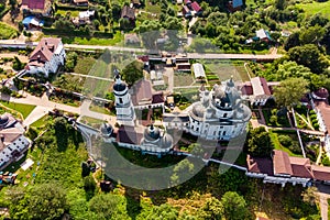 Aerial view of the female Orthodox Chernoostrovsky monastery in Maloyaroslavets, Russia