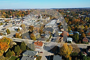 Aerial view of Fergus, Ontario, Canada in colorful autumn