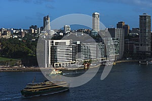 Aerial view of Ferries on their approach to Circular quay