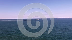 Aerial view of the ferry arriving from Ireland at Holyhead in Isle of Anglesey - North Wales