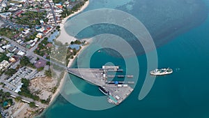 Aerial view of ferry boat docking time photo