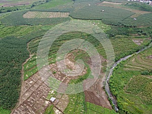 Aerial view The fertile corn gardens in Indonesia produce carbohydrate foods other than wheat and rice ind Kendal Regency