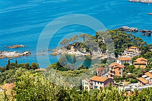 Aerial view of Fiascherino Beach - Gulf of La Spezia Liguria Italy