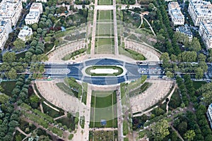 Aerial View of the Field of Mars Champ de Mars in Paris, France.