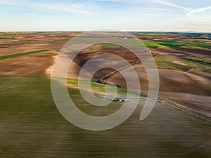 Aerial view of the fields around Rueda in Valladolid