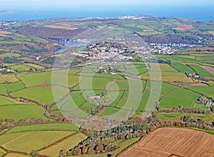 Aerial view of fields in Devon and Totnes